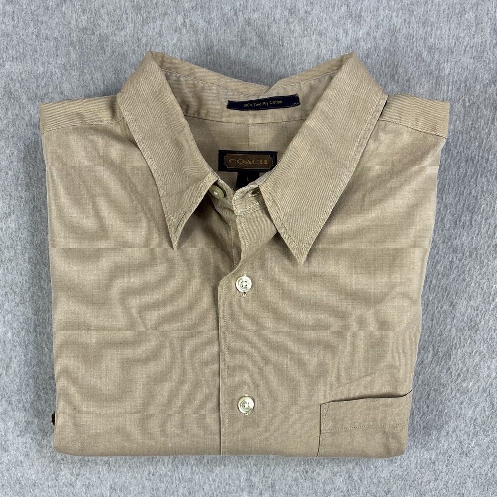 Vintage Coach Shirt Men's Large Long Sleeve Button Down Tan Made in USA Designer